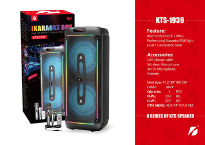 2*15 inch Karaoke Speaker VIP3 Model Unit Size: 41.2*39*100CM KTS-1939
