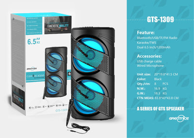 2*6.5 inch Portable Speaker VIP1 Model Unit Size: 20*19.8*41.5CM GTS-1309