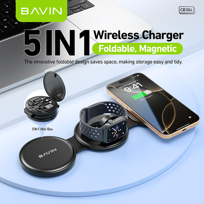 BAVIN C-W-CB386 5 in 1 Magnetic Wireless Charger Kit w/ USB iPh Converter amp; Card Slot