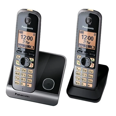 Panasonic Digital Cordless Phone, Black/Silver Twin KX-TG6712