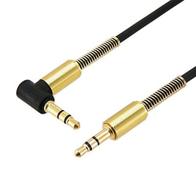 C&Q 1m 3.5mm Stereo Jack Audio Cable Male to Male Right Angle 90 Degree Aux Cable with Spring Protective Cover