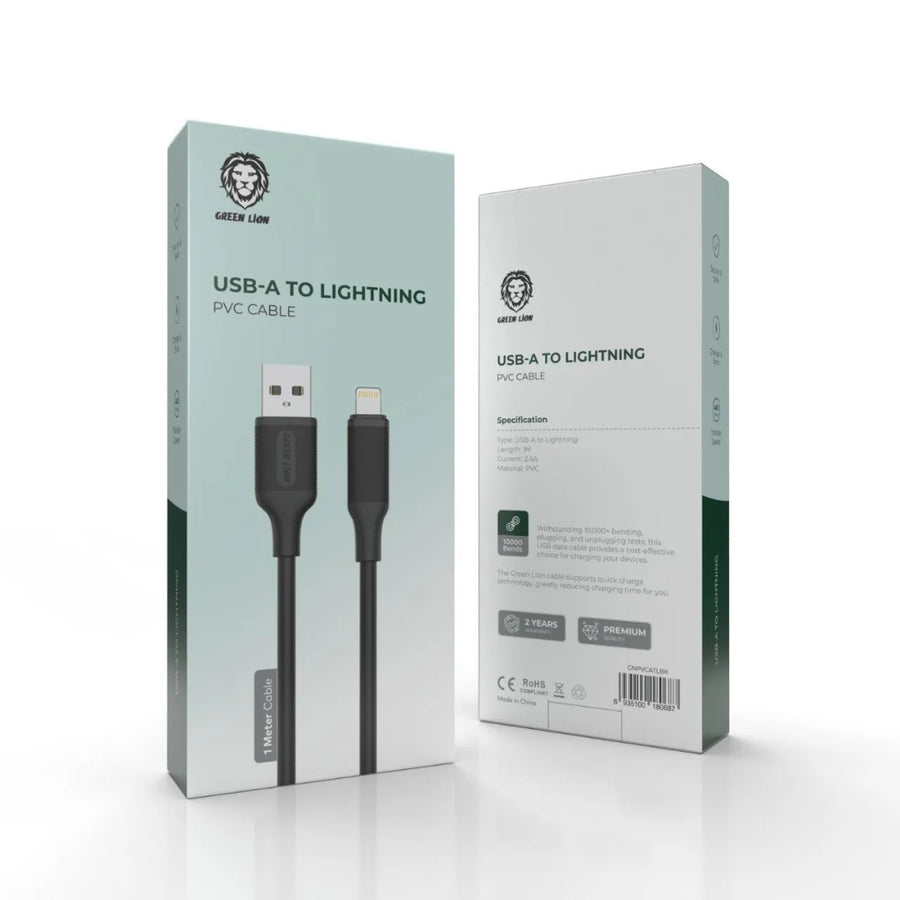GREEN LION USB-A TO LIGHTNING PVC CABLE 1M 2.4A - BLACK