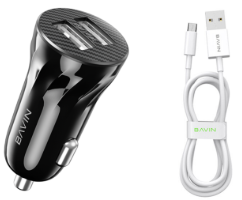 BAVIN PC979 2.4A Fast amp;amp; Universal Dual USB Port Car Charger w/ Quick Charge Dual USB Port amp;amp; 1 Meter WITH MICRO CABLE WITH IOS CABLE WITH TYPE C CABLE