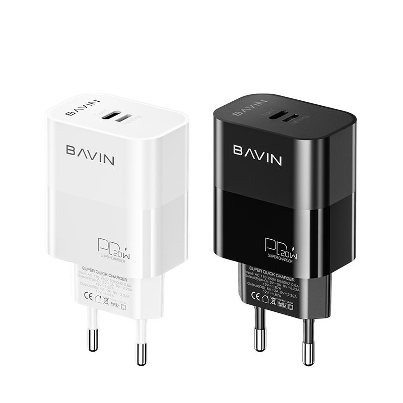 Bavin PC985 20W PD Fast Charging Adapter w/ Dual Port Type-C amp;amp; iPh for High-Speed Charging for Smartphones w/ Cable C-C C-L