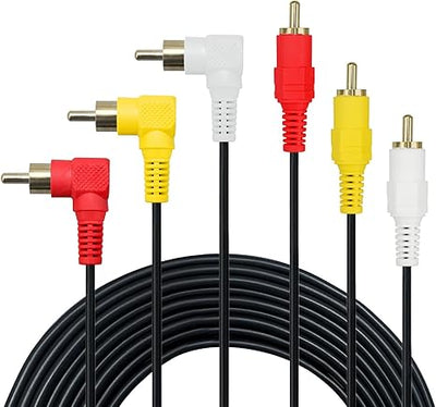 AV Cable - Gold Plated 90 Degree Right Angle RCA Audio/Video Cable 3 Male to 3 Male Composite Video Audio A/V AV Cable