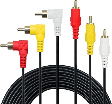 AV Cable - Gold Plated 90 Degree Right Angle RCA Audio/Video Cable 3 Male to 3 Male Composite Video Audio A/V AV Cable