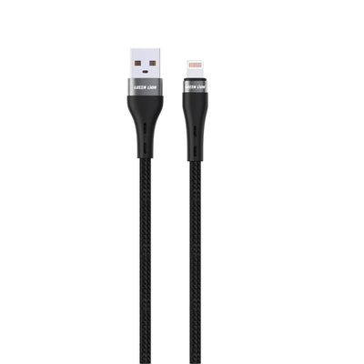 GREEN LION USB - A TO LIGHTNING BRAIDED CABLE 12W - 1M - BLACK