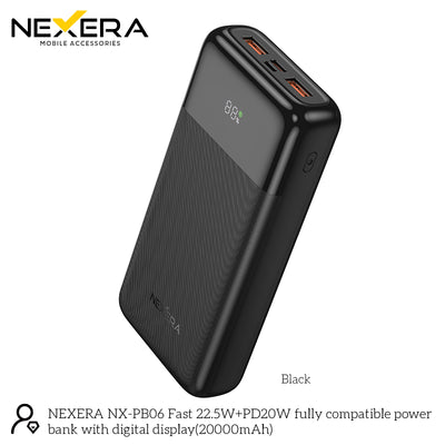 NEXERA NX-PB06 Fast 22.5W+PD20W fully compatible power bank with digital display(20000mAh)