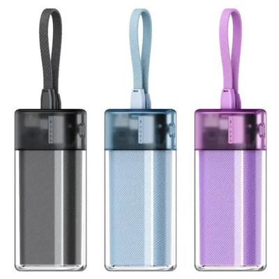 3-in-1 portable power bank featuring a 10000mAh capacity, PD 20W / QC 18W / SCP 22.5W fast charging, and built-in cables-BLUE/PURPLE