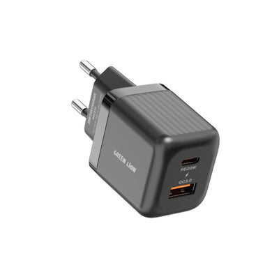 GREEN LION ULTRA COMPACT GAN WALL CHARGER EU PIN A+C PD20W + QC3.0 - BLACK