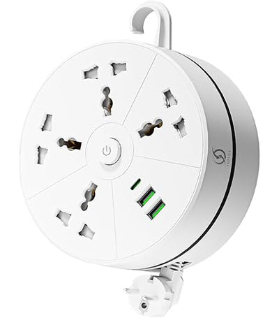 Round Universal Converter Power Strip Adapter - Extension Socket 2 Metres Power Cord