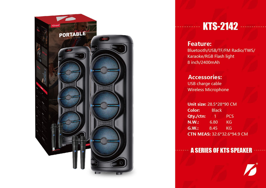 3*8 inch Portable Speaker VIP1 Model Unit Size: 28*28.5*90CM KTS-2142