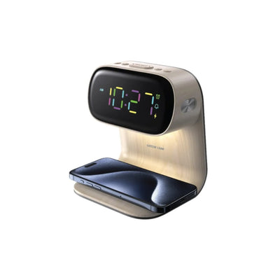 GREEN LION BEDSIDE CLOCK WITH WIRELESS CHARGER - WOOD
