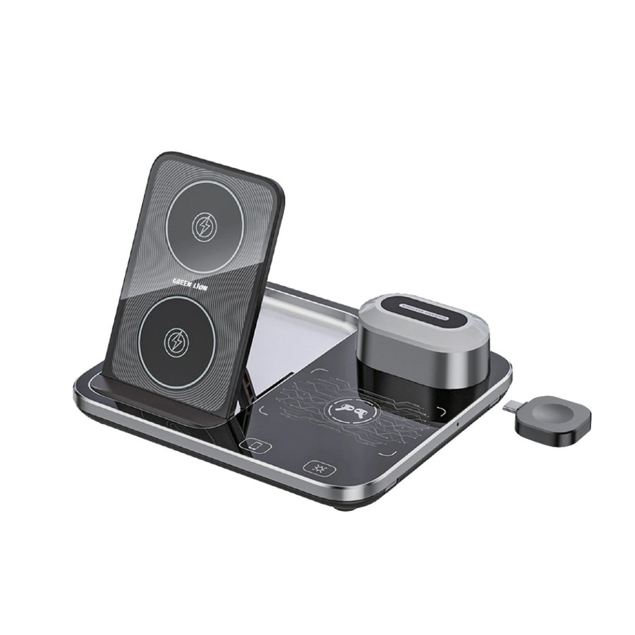 GREEN LION 4 IN 1 WIRELESS CHARGING STATION 15W - GRAY