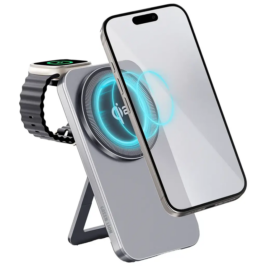 {GNMGSTDUOKGY} Green Lion Magstand Duo Qi2 Wireless Charger 15W - Gray