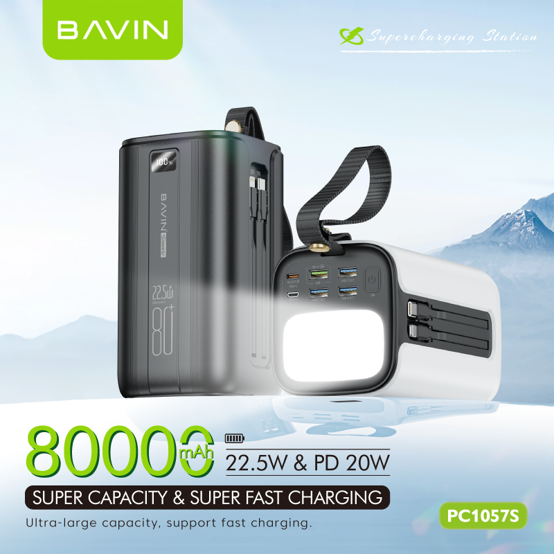 BAVIN Y-PC1057S 80000mAh / Y-PC1138S 100000mAh Heavy Duty Portable 22.5W Fast Charging Powerbank w/ LED Indicator amp; Flashlight