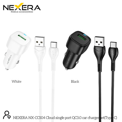 NEXERA BZ34 Cloud single port QC3.0 car charger set(Type-C) change to X37 cable