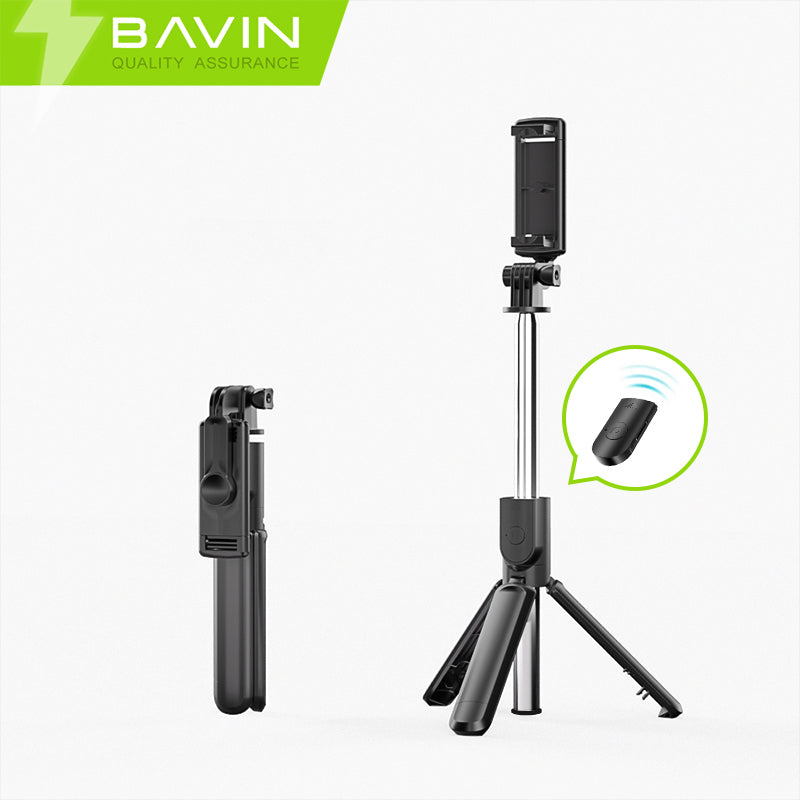 BAVIN D-Z-P09 Portable Selfie Stick amp; Tripod w/ Bluetooth Remote for Outdoor Use Color: Black