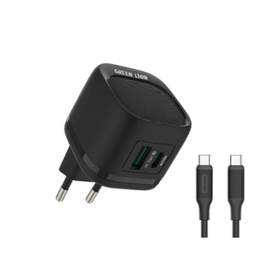 GREEN LION PD20W+QC WALL CHARGER WITH USB-C TO USB-C CABLE 1M EU - BLACK