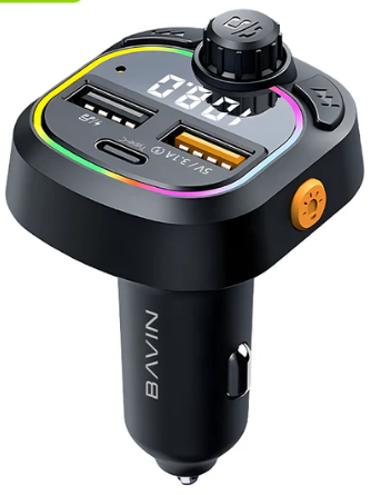 BAVIN C-C-PC2013 3-in-1 Car Charger amp;amp; Bluetooth MP3 Player w/ Fast Charge amp;amp; RGB Lighting